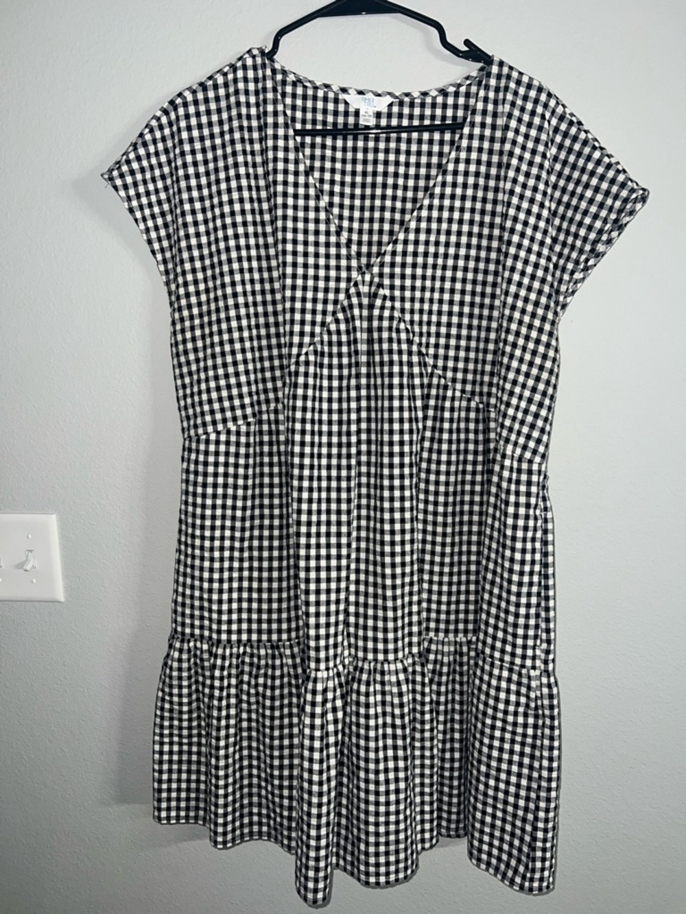 Time and Tru Black & White Gingham Tiered Dress